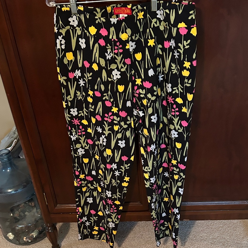 Krazy  Larry Floral Print Black High-Rise Stretch Pants - Multicolor tulips